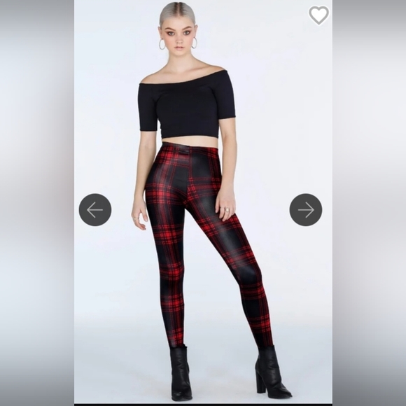 Blackmilk Pants - New Blackmilk Tartan Punk Red Wet Look Leggings, Limited, XS